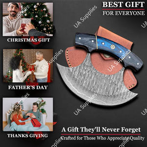 Cuchillo Ulu Moderno con Mango de Color Exótico, Hoja de Damasco Forjada, Funda y Soporte, Set de Regalo Personalizable - Product Image 5