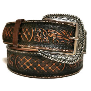 2023 Popular Genuine Western <b>Leather</b> <b>Tooling</b> <b>Belt</b> Hand Carved Floral Embossed Customized <b>Tooling</b> <b>Belt</b> with Antique Floral Buckle - Product Image 4