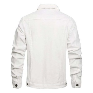 <b>Men's</b> <b>White</b> Denim Jacket Casual Slim Fit Turn-down Collar Regular Sleeve Washed Cotton Single Breasted Autumn Wear - Product Image 3