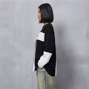 เสื้อยืดโอเวอร์ไซส์ผู้หญิงไซส์ใหญ่ คอโอ แขนสั้น ตัดต่อสี ทรงปกติ ผ้าถัก ใส่สบาย ระบายอากาศได้ดี ผ้าฝ้าย 100% สำหรับฤดูร้อน - Product Image 6