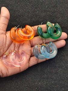 Fashion Resin Hoop Earrings Solid Color Transparent Acrylic <b>Studs</b> For Women Jewelry Gift Set 4 Colors Available - Product Image 3