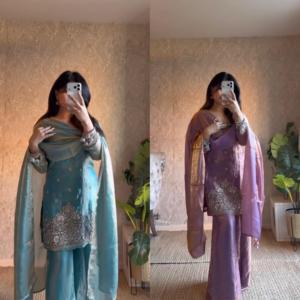 Conjunto Sharara de Seda Fendy, Hermoso y Elegante, Estilo Indio-Pakistaní, para Fiestas y Bodas, Ropa Étnica para Mujeres y Niñas - Product Image 1