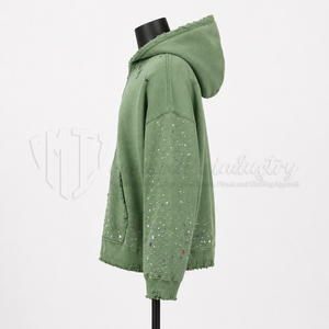 Sudadera con capucha personalizada al por mayor con efecto desgastado y pedrería, estilo vintage streetwear, fabricante y proveedor OEM ODM - Product Image 5