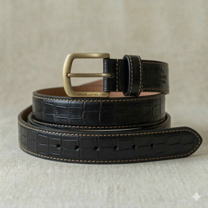 Cinturón de Cuero Genuino de Vaca de Grano Completo Negro con Grabado de Cocodrilo, de Alta Resistencia, 3.8mm de Grosor, Correa Robusta para Exteriores, Casual, para Hombre, con Hebilla de Hierro - Product Image 1