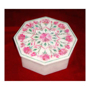 กล่องเครื่องประดับลายดอกไม้มุกสีชมพูและสีเขียวฝังหินอ่อนมาครานาสีขาวบริสุทธิ์คุณภาพสูงสำหรับบ้านและสำนักงาน - Product Image 1