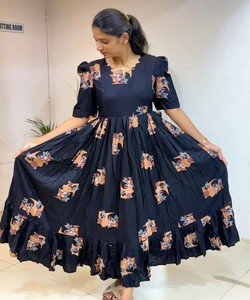 NUEVO Vestido de una pieza de algodón estampado para uso diario, precio al por mayor, prenda étnica, color negro - Product Image 2