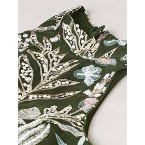 Evening Dress Olive <b>Green</b> Sequins Art Soft <b>Net</b> Mehendi Lehenga Choli - Product Image 4