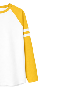 Custom Yellow <b>White</b> Raglan Long Sleeve T Shirt Men 100% Cotton Crew Neck Casual Baseball <b>Tee</b> OEM Manufacturer Supplier bulk - Product Image 4