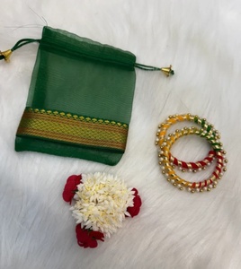 Elegant Traditional <b>Silk</b> Potli Bag with Colorful <b>Threaded</b> <b>Bangles</b> and Floral Gajra <b>Set</b> for Festive Occasions Weddings - Product Image 1