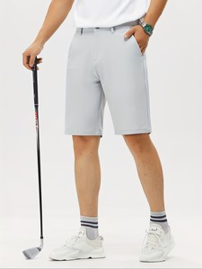 Shorts Bermuda Homme Gris Clair Taille Moyenne Couleur Unie Boutons Devant Poches Décontracté Tissu Oxford Polyester Respirant - Product Image 4
