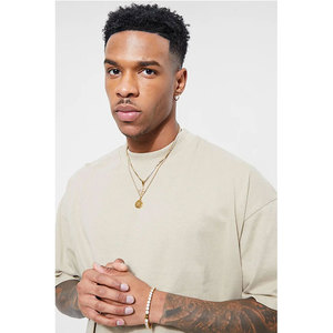 Longline OEM Streetwear Clothes <b>Down</b> Shoulder Men's Wear T-Shirt Fashionable Plain Blank Oversize Baggy Breathable Plus Size - Product Image 4