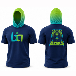 เสื้อฮู้ดบาสเก็ตบอล แขนสั้น ยูนิเซ็กส์ สีกรมท่า-เขียวไล่เฉด พิมพ์ลายโลโก้ ระบายอากาศได้ดี ผลิตจากโพลีเอสเตอร์ - Product Image 1