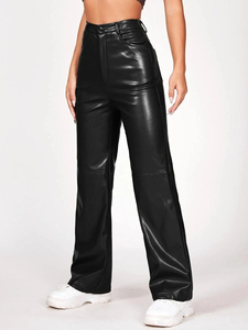 Pantalon en cuir de vachette de qualité supérieure, coupe droite, collection décontractée moderne, pantalon élégant en peau d'agneau, silhouette ajustée, vêtements de luxe - Product Image 1