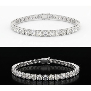 RB <b>Gems</b> Classic Round Cut Charm <b>Bracelet</b> VVS Moissanite Iced Out 925 Silver Hip Hop Style Rhodium Plated with Diamond Gift - Product Image 1