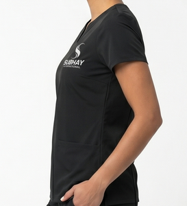 Women's Black <b>Scrub</b> <b>Top</b> With Front Pockets Hospital Uniform Wear - Product Image 2