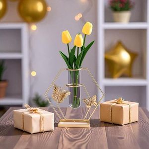 Modern Brass Tabletop Vase With <b>Butterfly</b> Design For Housewarming Decor - Product Image 2
