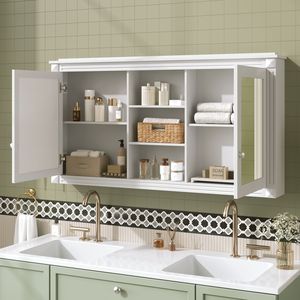 Specchio da Parete 2-in-1 da 55 Pollici con Armadietto, Specchio per Trucco ad Alta Definizione con Ripiani Regolabili e Cerniere a Chiusura Morbida - Product Image 4