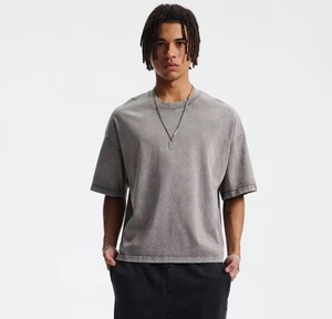 100% Cotton Heavyweight Mens Oversized <b>Tshirt</b> Dtg Print Tee Logo T-shirt Stone Acid Washed Vintage Custom T Shirt - Product Image 2