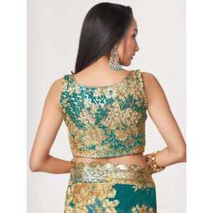 Magnifique Saree classique à imprimé floral bleu saree avec chemisier Matériaux d'emballage en organza - Product Image 1