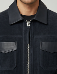 Camisa Chaqueta de Pana Azul Oscuro para Hombre, Estilo Workwear, Cierre de Cremallera, Cuello Camisero, Corte Regular, Ropa de Otoño - Product Image 6
