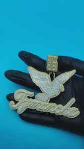 Pendentif personnalisé en moissanite VVS, style 'Iced Out', en argent 925, avec attache 'Birds', pour initiale, lettre ou nom, style 'Rapper' - Product Image 3