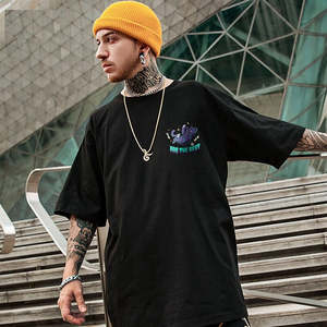 เสื้อยืดโอเวอร์ไซส์ลายแมวดำผู้ชายสไตล์สตรีทโลโก้ด้านหน้าแขนสั้นคอกลมทรงปกติผ้าฝ้าย 100% แห้งเร็ว - Product Image 5