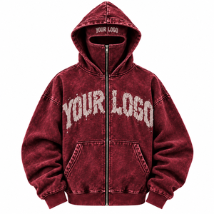 Nouveau Hoodie Zippé Unisexe Tendance en Coton 100% de Haute Qualité, Délavé à l'Acide, avec Masque Amovible, Écologique, Coupe Oversize, Style Streetwear, Imprimé Lettres - Product Image 1