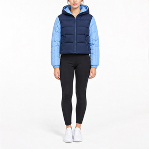 Chaqueta Corta Acolchada Térmica de Dos Tonos para Mujer, Ropa Deportiva Casual para Exteriores, con Capucha en Contraste, Chaqueta Corta de Invierno - Product Image 1