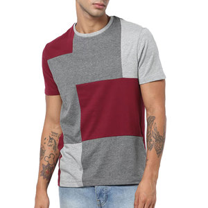 Men's Color Blocked Short Sleeve T-<b>Shirt</b> O-Neck Casual <b>Patchwork</b> Design Regular Fit Knitted Fabric T-<b>Shirt</b> - Product Image 1