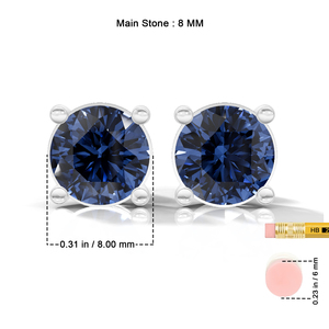 Heerani Jewels Brilliant Cut Natural <b>Blue</b> <b>Sapphire</b> Stud <b>Earrings</b> 925 Sterling Silver Silver Plated Classic Claw Setting 1.9g - Product Image 6