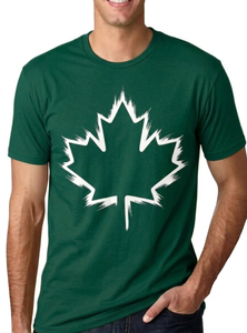 T-shirt à manches courtes bleu pour homme avec imprimé feuille d'érable blanche, coupe classique, col rond, jersey décontracté en coton - Product Image 4