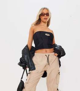 Pantalones Cargo de Cintura Elástica para Mujer, Pantalones Casuales de Corte Holgado, Estilo Urbano - Product Image 1