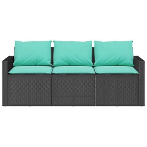 Canapé de jardin moyen en noir avec rotin PE bleu et coussins - Product Image 4