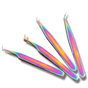 Pinzas de pestañas japonesas de acero inoxidable con punta Nano, color arcoíris, nuevo diseño, antiestático, no corrosivo, OEM ODM - Product Image 5
