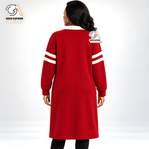 Women's Alpha Kapa Long <b>Cardigan</b> Plus Size <b>Red</b> for Casual Winter Sweater V-Neck Full Sleeve 100% Polyester Anti-Pilling - Product Image 2