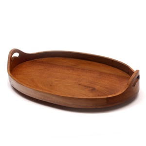 Handcrafted <b>Disposable</b> Irregular Wooden <b>Plate</b> Dish with Engraving and Integrated Handles - Product Image 1