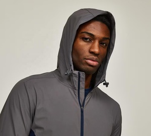 Chaqueta Deportiva TriPro para Hombre, con Capucha, Diseño Color Block Gris Marino, Cierre Completo, Ligera e Impermeable, de Poliéster/Nailon - Product Image 4