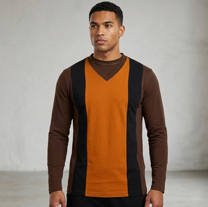 Camiseta de Manga Larga con Cuello en V para Hombre, Informal, de Primera Calidad, Multicolor - Product Image 1