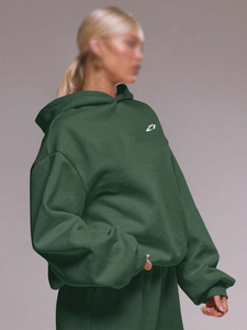 Women's Plain Pullover Hoodies Cotton Fleece Green Oversized Casual Streetwear Unisex Clothing Custom Logo Wholesale Supplier - Product Image 2