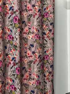 Vintage Style Velvet Curtain <b>Light</b> Grey Dusty Pink Floral Print Customizable Size Wild Life Forest Print - Product Image 1