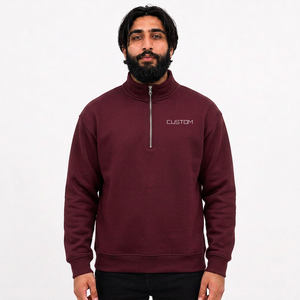 Sudadera de invierno personalizada para hombre con cremallera de un cuarto, corte regular, bordado digital, forro polar grueso 100% algodón, servicio OEM - Product Image 2