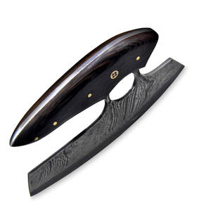 Custom Handmade Damascus Steel Pizza Cutter Outdoor Knife Premium Wooden Handle Kitchen Axe with Genuine Leather Sheath - Product Image 4