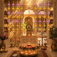 Guirlande suspendue de fleurs artificielles en plastique traditionnelles, chrysanthèmes et perles – Décoration indienne pour mariage, Diwali, anniversaire
