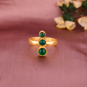925 Sterling Silver Natural Green Onyx Three Gemstone Gold Plated <b>Adjustable</b> <b>Ring</b> - Product Image 1