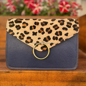 New Handcrafted Women Genuine Hair on Animal Print Recycled Leather Stubby Color <b>Handbag</b> Unique <b>Rainbow</b> Color Crossbody Bags - Product Image 4