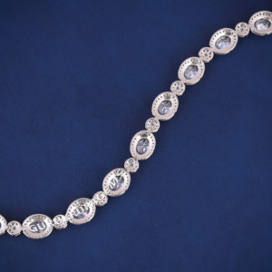 A cluster oval diamond tennis heavy look unisex <b>bracelet</b> Lab grown diamonds 14kt white gold bling bing shine tester pass piece - Product Image 3