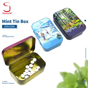 Vente en gros Plateau à bonbons en fer blanc personnalisé Boîte à bonbons en forme de rectangle en métal menthe fine avec charnière pour menthe