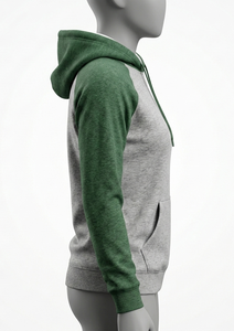 Sweat-shirt à capuche unisexe gris-vert à manches raglan, coupe classique, en coton French Terry, décontracté, pour l'automne, avec poche avant - Product Image 3