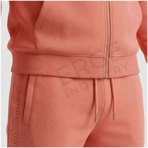 Ensemble de survêtement corail pour homme, manches longues, à capuche, fermeture éclair sur le devant, couleur unie, respirant, coupe décontractée, pour l'automne - Product Image 5