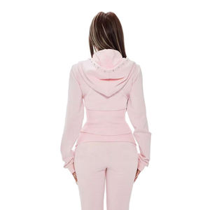 OEM 2026 Custom Women's Fashion Zipper up <b>Jacket</b> and Pants Set 2-Piece <b>Rhinestone</b> Decoration with Irregular Hemline for Party - Product Image 4